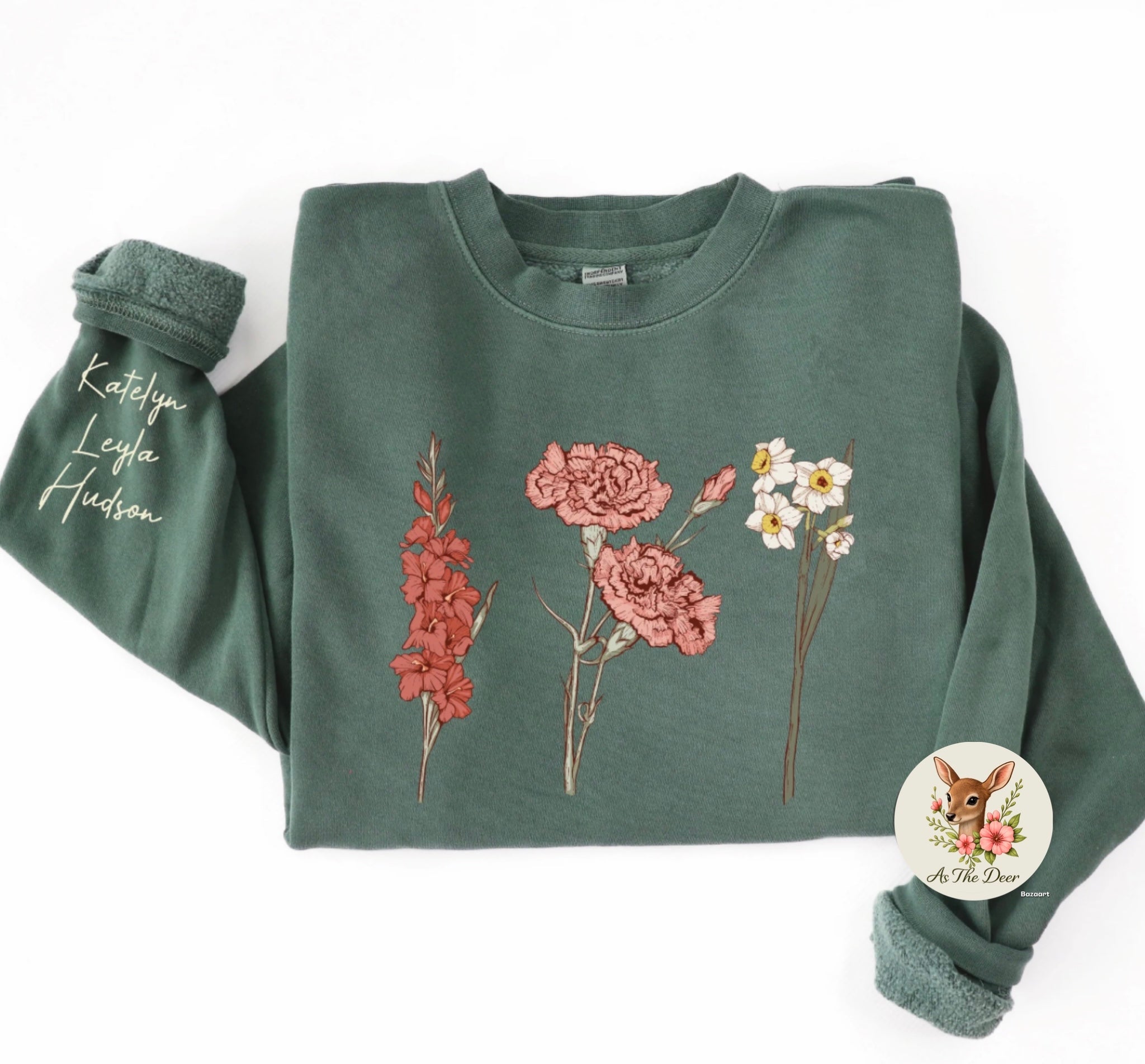 Birth Month Flowers Custom with Names T-Shirt