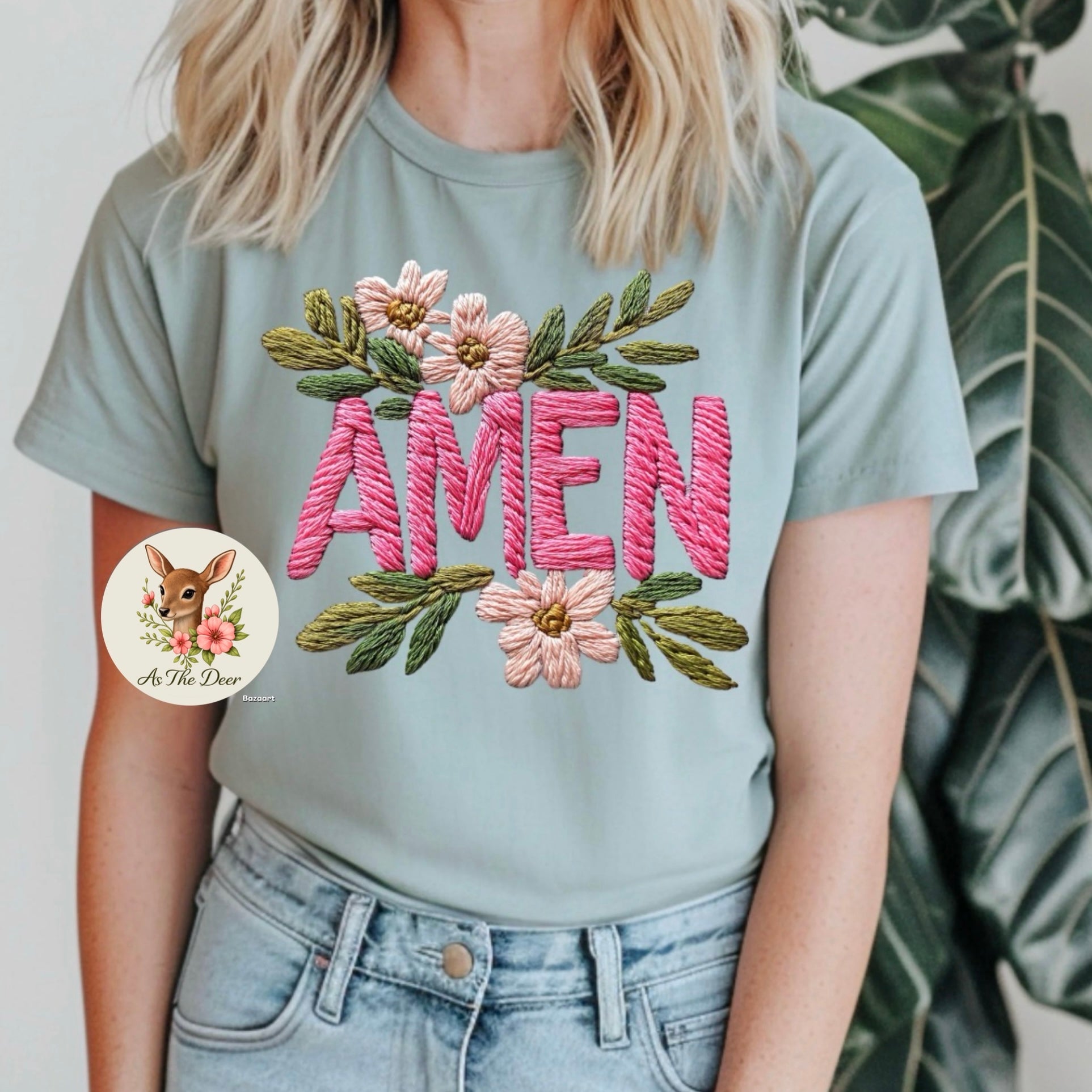 Amen Floral Faux Embroidery T-Shirt