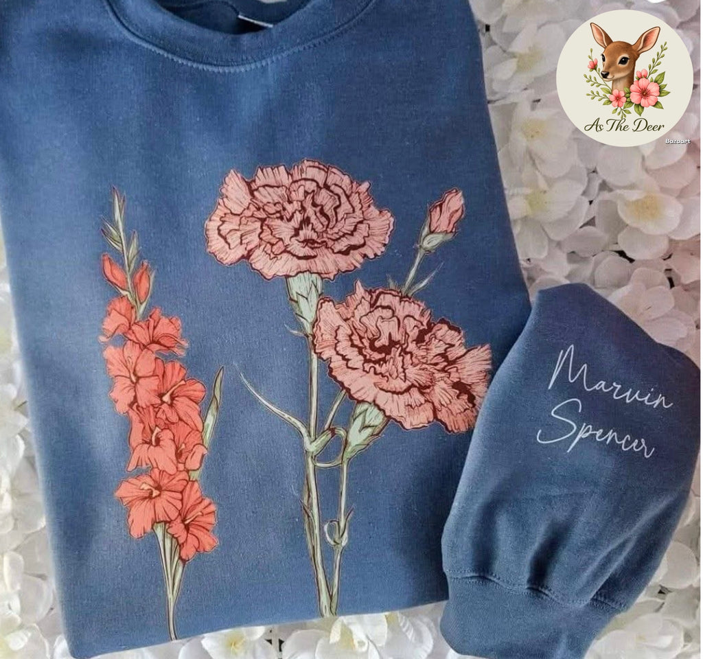 Birth Month Flowers Custom with Names T-Shirt