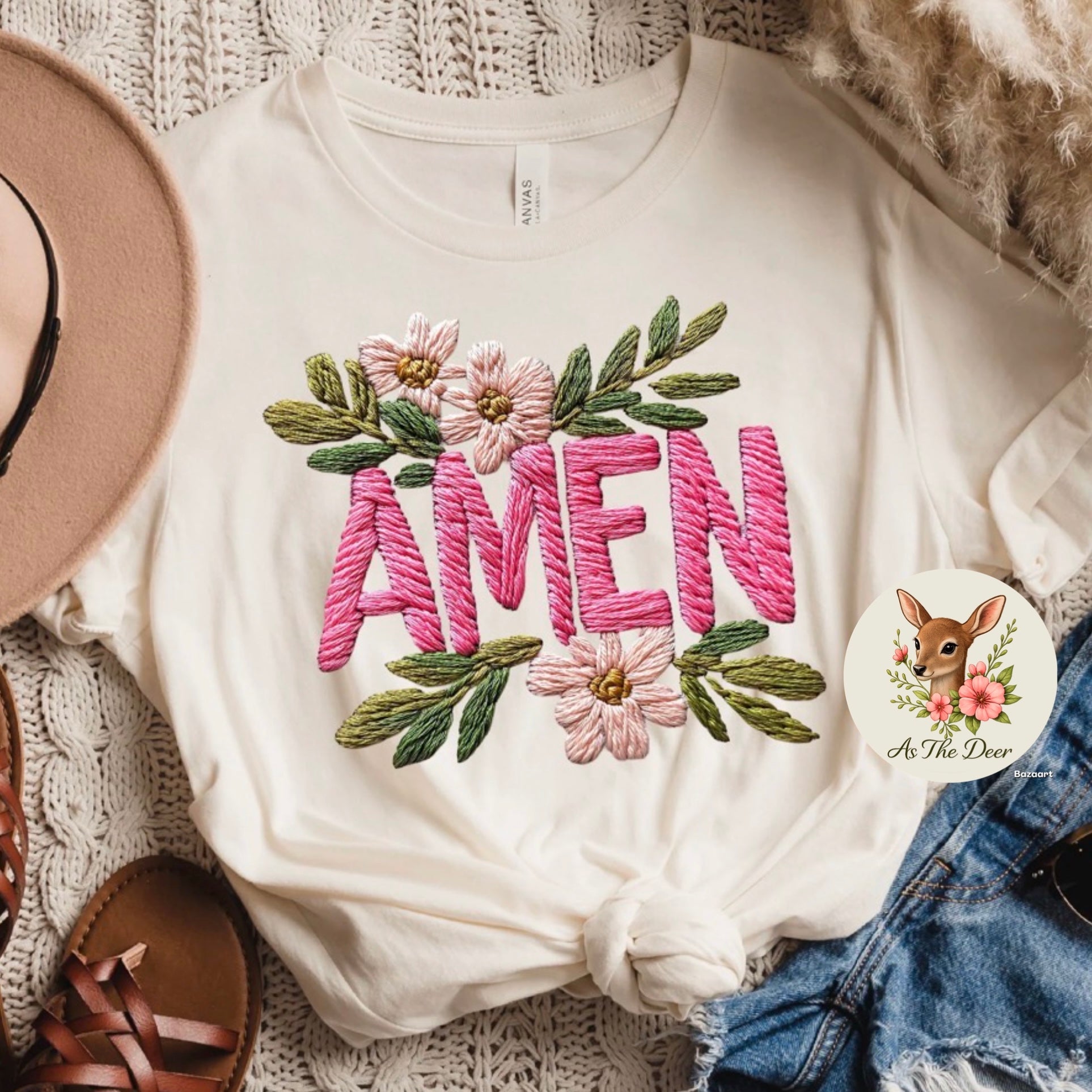 Amen Floral Faux Embroidery T-Shirt
