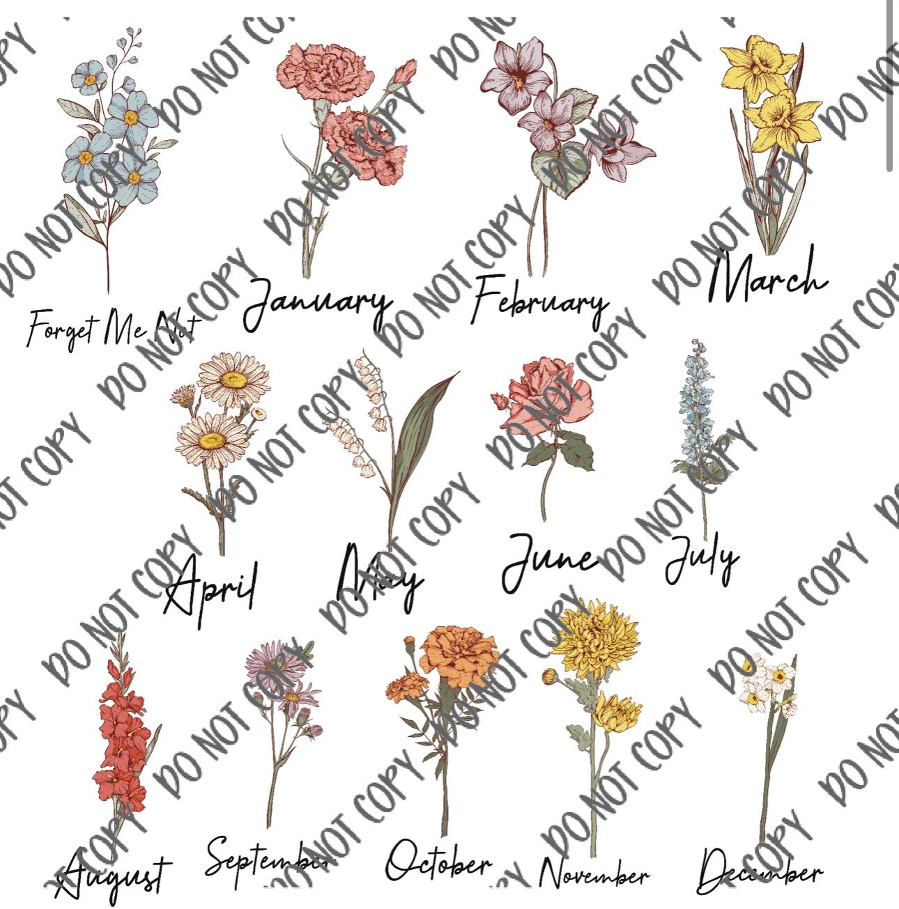 Birth Month Flowers Custom with Names T-Shirt